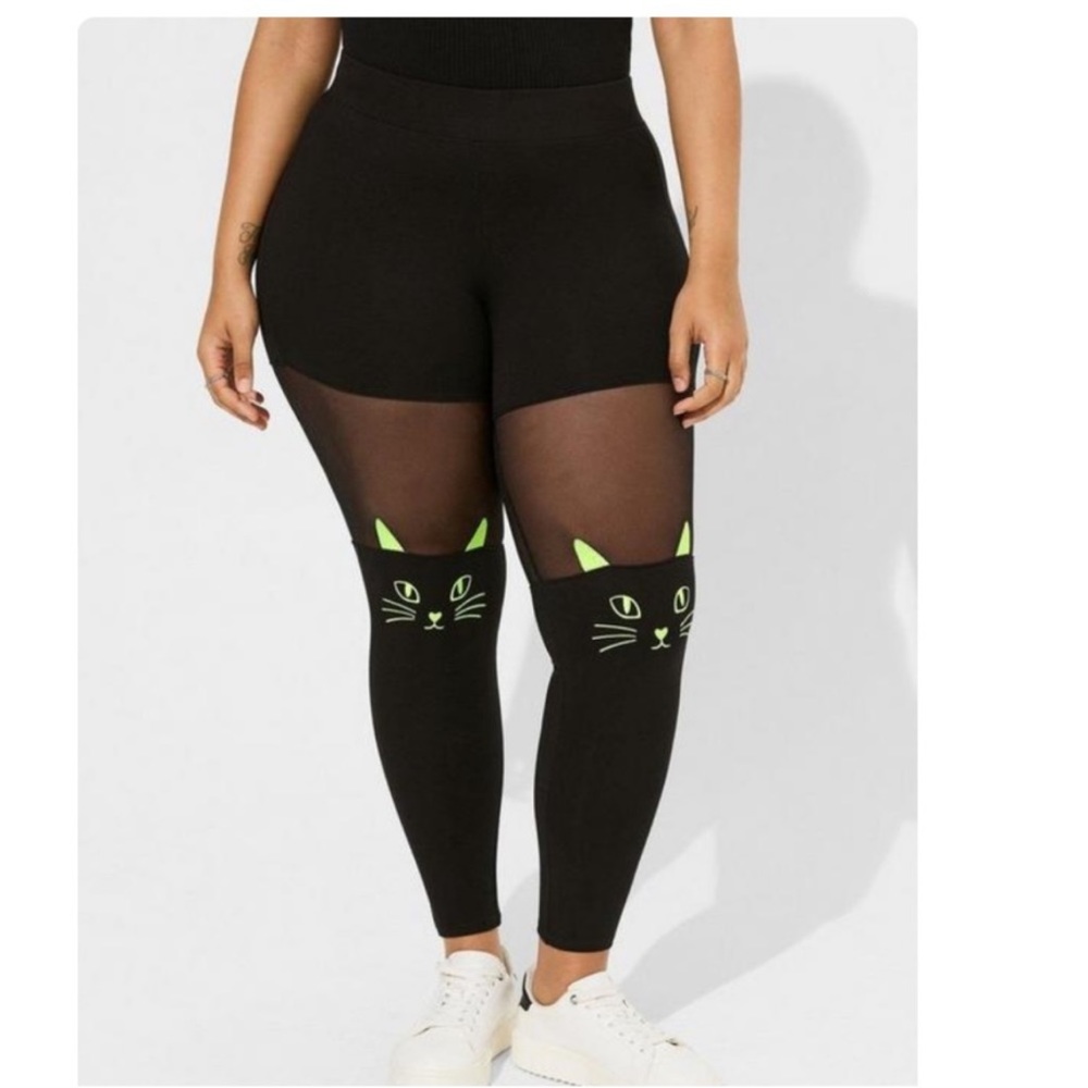 TORRID NWT Full Length Signature Waist Cat Neon Thread Leggings Halloween